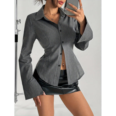 Women's Striped Flared Sleeve Blouse - Chic Style