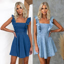 Chic Denim Dress with Ruffle Accents for Women