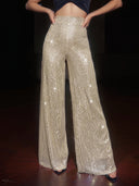 Chic Glitter Stripe Maxi Pants with Wide Leg