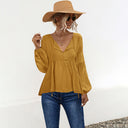 V-Neck Women's Blouse with Elastic Cuffs