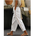 Chic Women's Linen Pants with Lace Accents