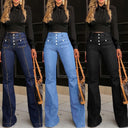 Women's High-Waisted Bootcut Jeans with Chic Button Accents