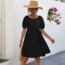 Chic Women's Dress with Stylish Puff Sleeves and Flowy Skirt