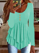 Chic Layered Long Sleeve Blouse with Button Accents