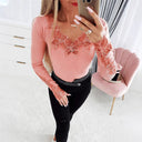 Floral Lace Appliqué Women's Shirt with Dazzling Accents