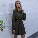 Stylish Women's Shirt Dress with Waist Tie & Pocket Details