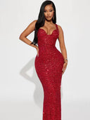Stunning Sequin Evening Dress with Deep Neckline