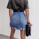 Stylish High-Waist Denim Skirt with Frayed Hem