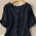 Chic Women's Linen Blouse with Buttoned Neckline