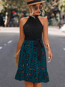 Chic Women's Halter Dress with Flowing Skirt and Stylish Bow