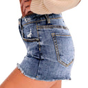 Stylish Women's Destroyed Denim Shorts with High Pockets