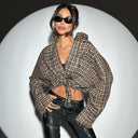 Chic Women's Cropped Checkered Blouse