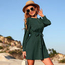 Chic Women's Wrap Dress with Waist Belt and Long Sleeves