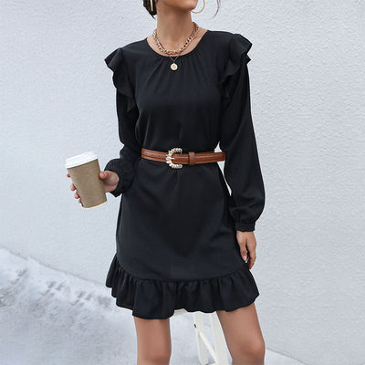 Woman's Ruffle Detail Dress with Chic Waistline