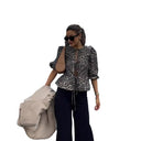 Chic Women's Short Sleeve Blouse with Ruffle Accents
