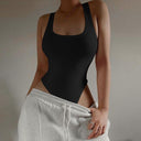 Chic Women's High-Cut Bodysuit with Ribbed Detail