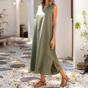 Chic Women's Maxi Dress with Deep V-Neck & Side Slits