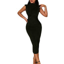 Chic Midi Dress with Stand-Up Collar for Women