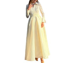 Ladies Maxi Dress with Lace Sleeves and Waist Belt