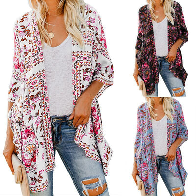 Floral Print Women's Kimono with Flowing Design