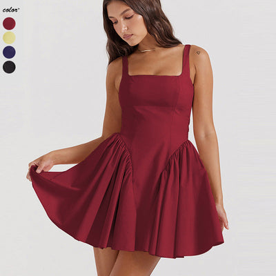 Women’s Flattering Short Dress with Voluminous Skirt