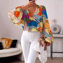 Graphic V-Neck Blouse for Women