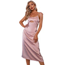 Chic Satin Midi Dress with Cut-Out Design and Glittering Straps