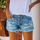 Trendy Women's Distressed Denim Shorts with Fringe Detail