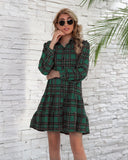 Chic Women's Checkered Dress with Ruffled Blouse Style