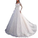 Lace-Embellished Women's Wedding Dress with Flowing Skirt