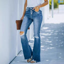 High-Waisted Flared Jeans with Frayed Hem for Women