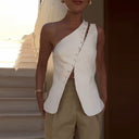 Chic Women's One-Shoulder Blouse with Button Detail