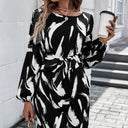 Chic Midi Dress with Balloon Sleeves & Tie Belt
