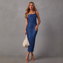 Chic Denim Midi Dress with Spaghetti Straps