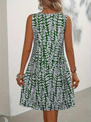 Floral Print Sleeveless Dress with Flared Skirt