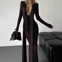 Stylish Women's Deep V-Neck Dress with Ruffle Accents