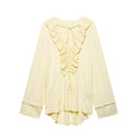 Chic Ruffled Blouse with Trendy Neckline for Women