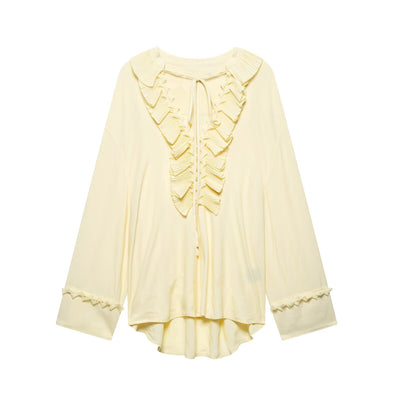 Chic Ruffled Blouse with Trendy Neckline for Women