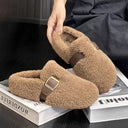 Chic Women's Fluffy Slippers with Stylish Buckle Accent