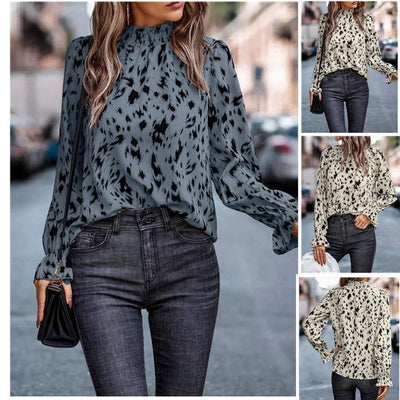 Chic Ruffled Collar Animal Print Blouse