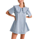 Women’s Denim Dress with Elegant Ruffle Detailing