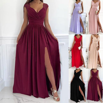 Chic Women's Evening Dress with V-Neck Ruffles