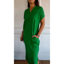 Women’s Oversized V-Neck Dress with Pocket Design