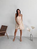 Women's Spaghetti Strap Dress with Bow Accents and Elastic Waist