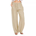 Women's Linen Wide Leg Trousers with Side Pockets