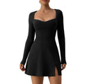 Chic Mini Dress with Heart Neckline & Long Sleeves