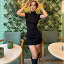 Women's Tailored Short Sleeve Dress with Stand-Up Collar