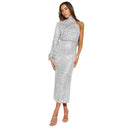 Glamorous Asymmetrical Evening Dress with Sequin Detail