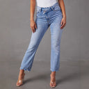Trendy Women's Flared Jeans with Frayed Hems and Distressed Style