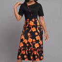 Floral-Print Women's Dress with Button Accents